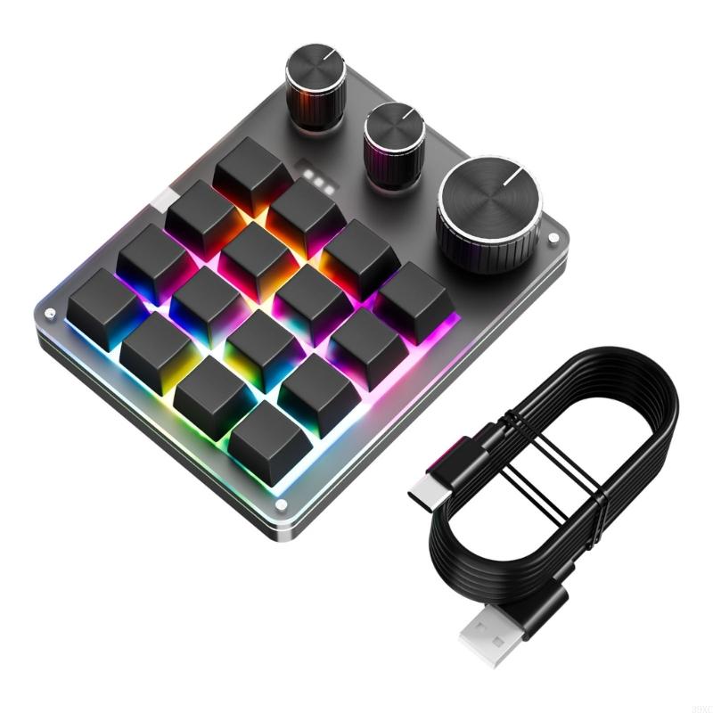 39XC Ein Handmakro-programmierbare Tastatur Mini 16-Key 3 Knöpfe Mechanische Tastatur: Black