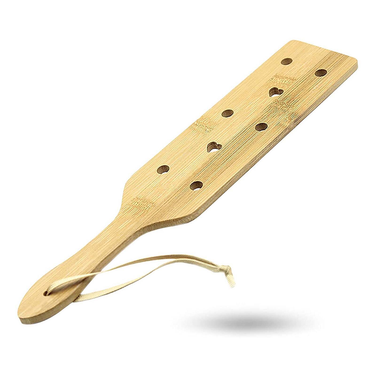 Bamboo Wood Paddle Lightweight Thin Wooden Paddles with Airflow Holes Light Play Wooden Whip Heart Cut-out