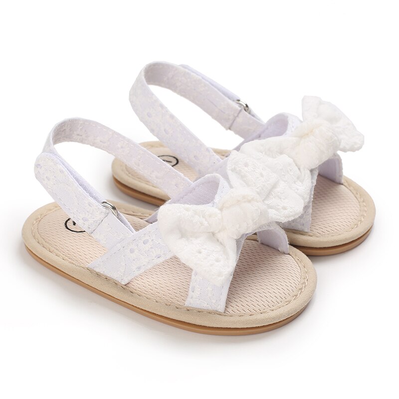 Zapatos planos para bebé y niña, zapatillas de verano con lazo fresco, suela de goma suave, antideslizantes: E57 white / 0-6 meses