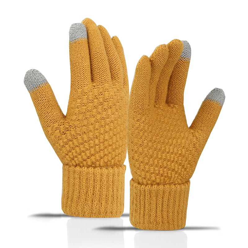 Winter Touch Screen Gloves Women Men Warm Stretch Knit Mittens Imitation Wool Full Finger Guantes Female Crochet Luvas Thicken: green