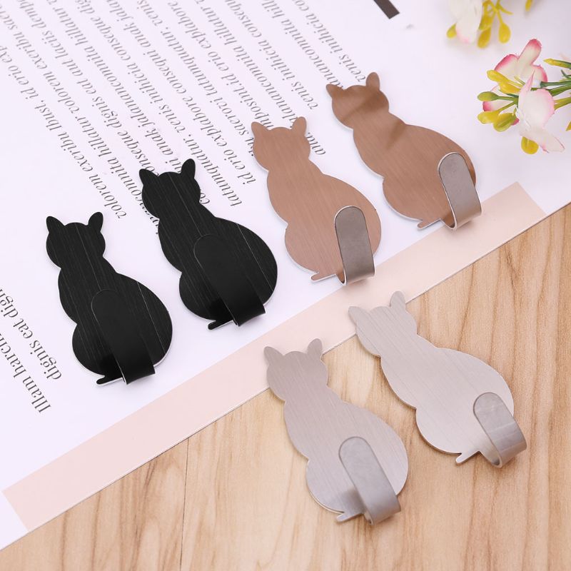 Colgador de ropa de puerta de pared de acero inoxidable decorativo con forma de cola de gato, 2 uds., colgador de llaves, gancho, PXPC