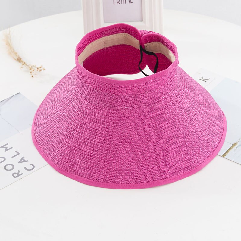 Visera plegable de paja de verano para mujer con bonito lazo, gorro de playa para uso diario, gorro de vacaciones H7JP