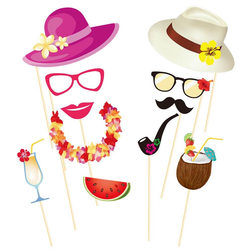 28pcs Hawaii Photo Booth Props Kit Beach Vacation Seaside Photobooth Dress-Up Accessories