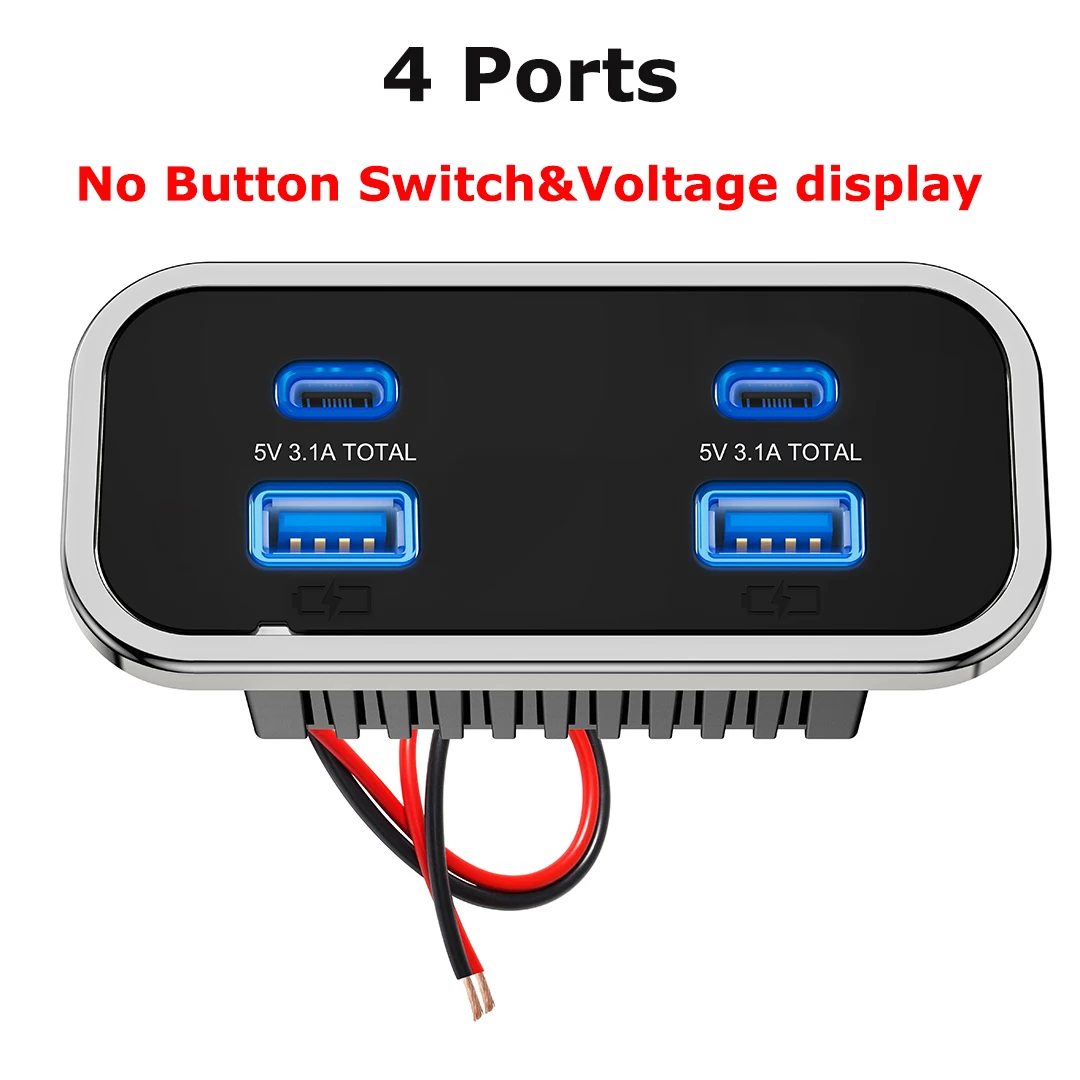 4 bærer, 12v usb-uttak til bobil  pd3.0 76w doble hurtigladere av type c og  qc3.0 panelmonterte veggladeradaptere til marin buss, atv og lastebil: Grå