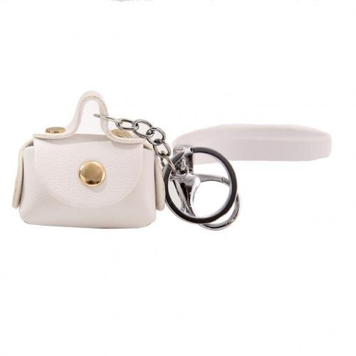 Kvinder kunstlæder mini nøgleringskæde håndtaske vedhæng rygsæk nøglering ornament øretelefon opbevaring pengepung: Hvid