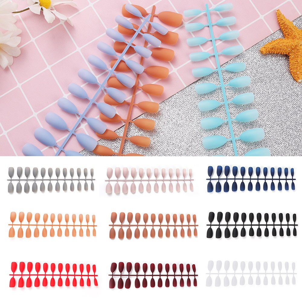 24 stuks/set matte nepnagels populaire lange tip patch pure kleur nagelchip nagelverlengingen kunstmatige nagelkunst accessoires