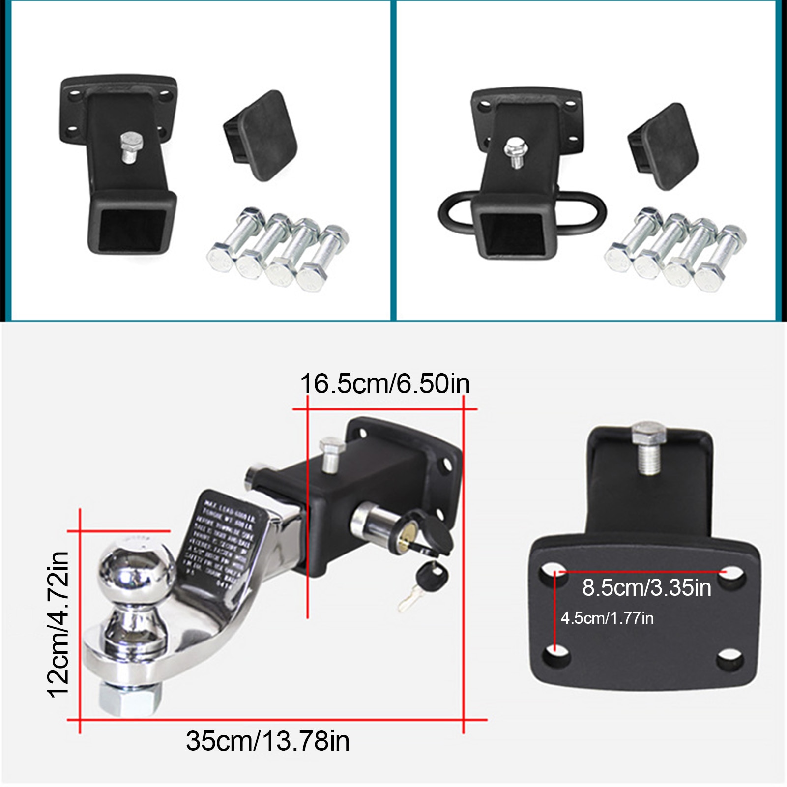 General Auto Trailer Hook Adjustable 2-Inch Off-Road Modify Accessories Anti-theft Trailer Hitch Ball Mount Steel Tow Stow Hitch