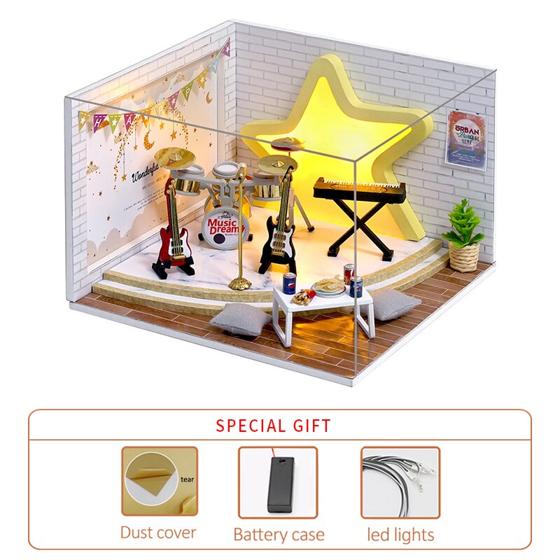 Diy Miniature Dollhouse Kit Handmade Model Wooden House Kitchen Roombox Birthday Christmas Kids Toys Doll House Furniture: Lemon Yellow