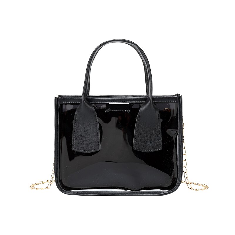 Weibliche Schulter tasche Einfarbig Umhängetasche Handtasche für Frauen Kette Neue Klar: Schwarz