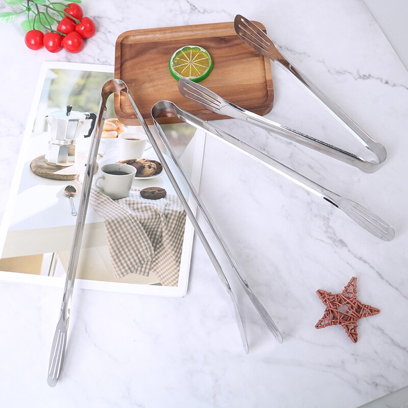 1pcs Anti Heat Stainless Steel Utensils Food Tongs Kitchen Buffet Cooking Tools Bread Clip Clamp BBQ Kitchen Tongs
