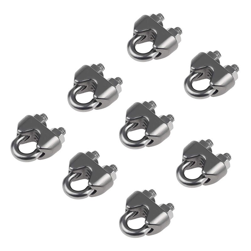 20PCS 1/8 Inch M3 Stainless Steel Wire Rope Cable Clip Clamp for Kayak Canoe Boat Fishing