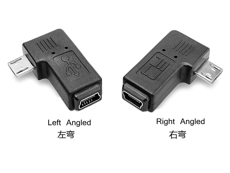 90 graden Links & Haaks Mini USB 5pin Female naar Micro USB Male Data Sync Adapter Plug Micro USB naar Mini USB Connector