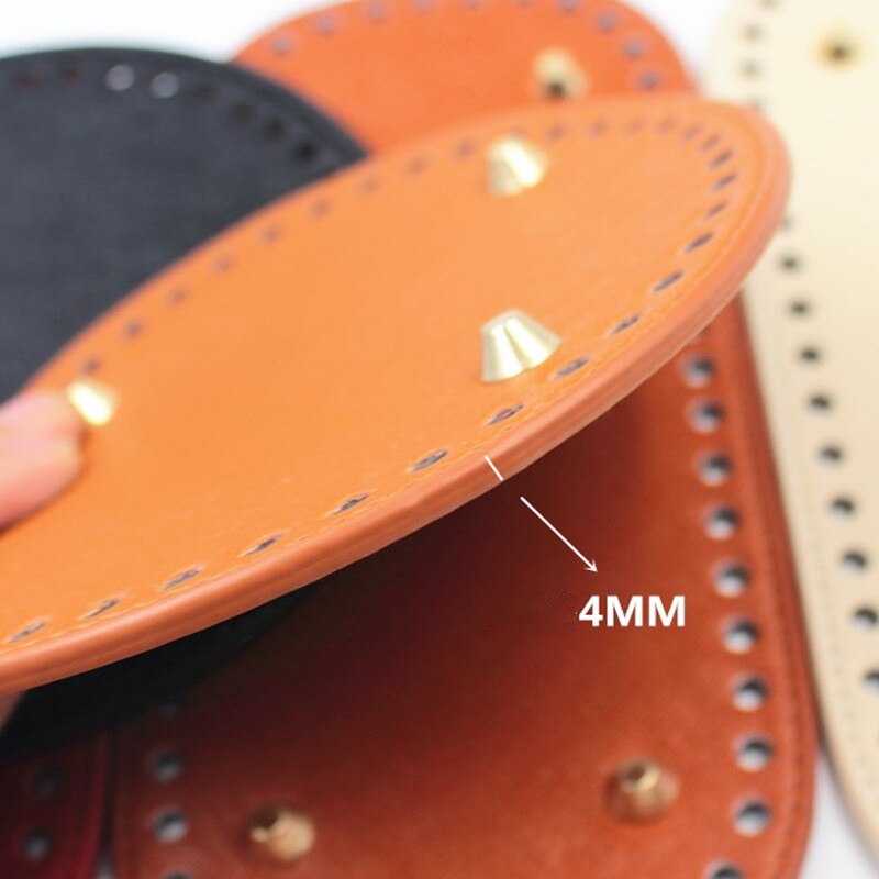 1 Pc Oval Long Round Leather Bottom with Holes Rivet for Knitted Bag PU Leather Bag Accessories DIY Woven Crochet Bag Bottom