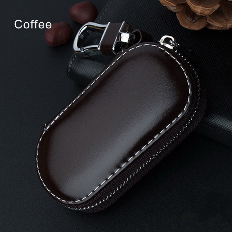 Carteras de piel para las llaves del coche para hombre, portallaves, organizador de llaves para ama de llaves, funda de llavero para mujeres, estuche con cremallera, bolsa, monedero: coffee