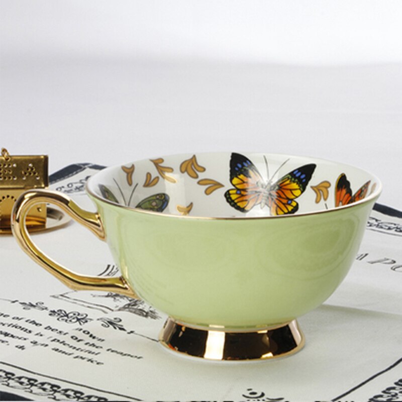 Kaffee Tassen Porzellan Hohe Schmetterling Blume Teetasse &Ampere; Untertasse einstellen Britischen Nachmittag Tee Zeit Keramik Tasse Büro Getränk: Stil A Grün