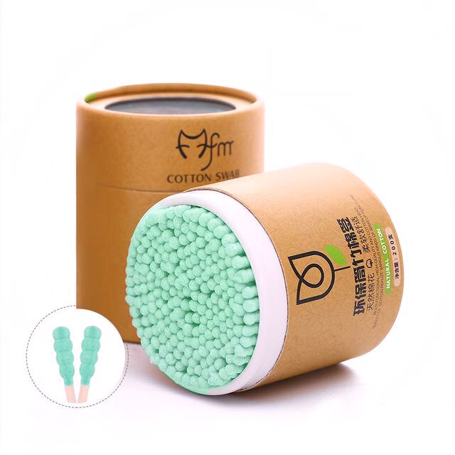 200pcs/Box Double Head Cotton Swab Nose Ears Cleaning Health Care Tools Disposable Buds Cotton Soft Women Makeup Cotton: green