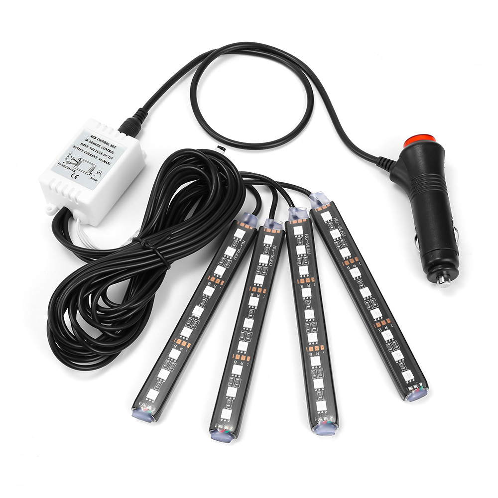 4 st bil rgb led strip ljus universal trådlös fjärrkontroll rgb neon led interiör bil ljus dekorativa bil atmosfär ljus