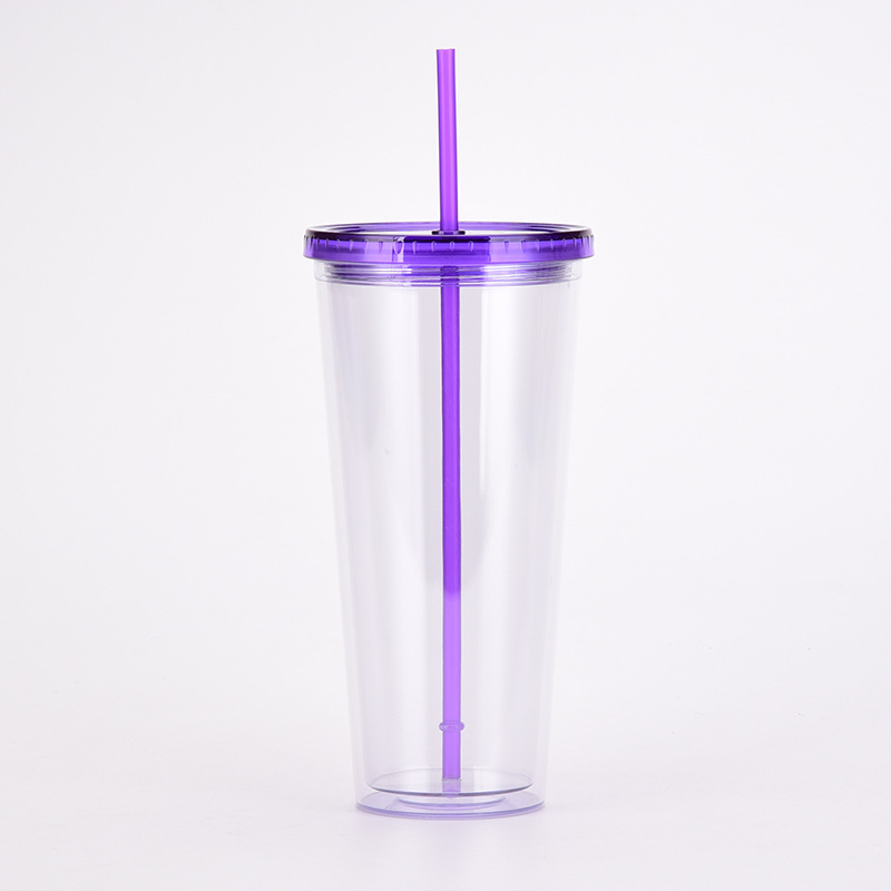 Gorąca sprzedaż 32oz plastikowe kubki stożkowe z pokrywką i słomką podwójna ściana wyczyść butelka na sok Drinkingware wielokrotnego użytku kubek wody na imprezę: A