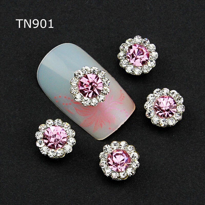 3d Nail Art Decorations 10 stuks Roze Lichtmetalen Glitter met Strass, Lichtmetalen Nagel Charmes, sieraden op Nagels Salon Levert TN901