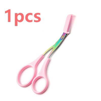 Recortador de maquillaje cosmético com Beauty Girl Lady Eyebrow Scissorb shear groom hair trim Eyelash eye brow tool: 1pcs Pink