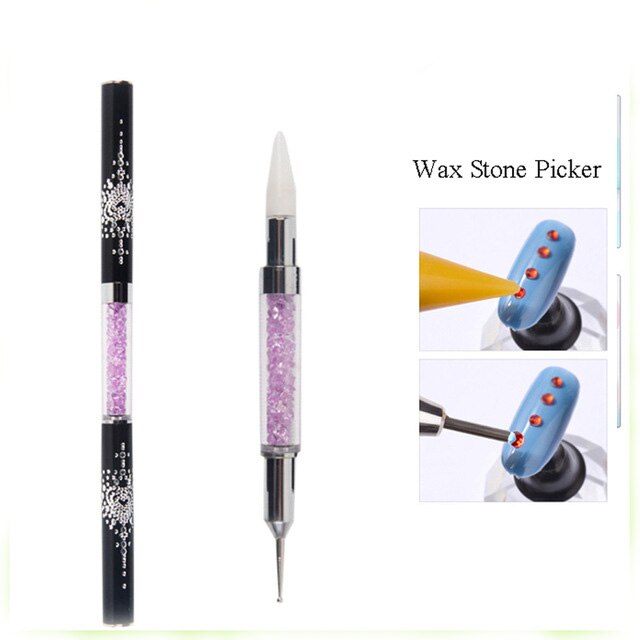 BQAN-Bolígrafo de cera para punteo de Metal acrílico, dos cabezales, para recoger diamantes de imitación, lápiz para cera de uñas, herramienta artística para manicura: purple black