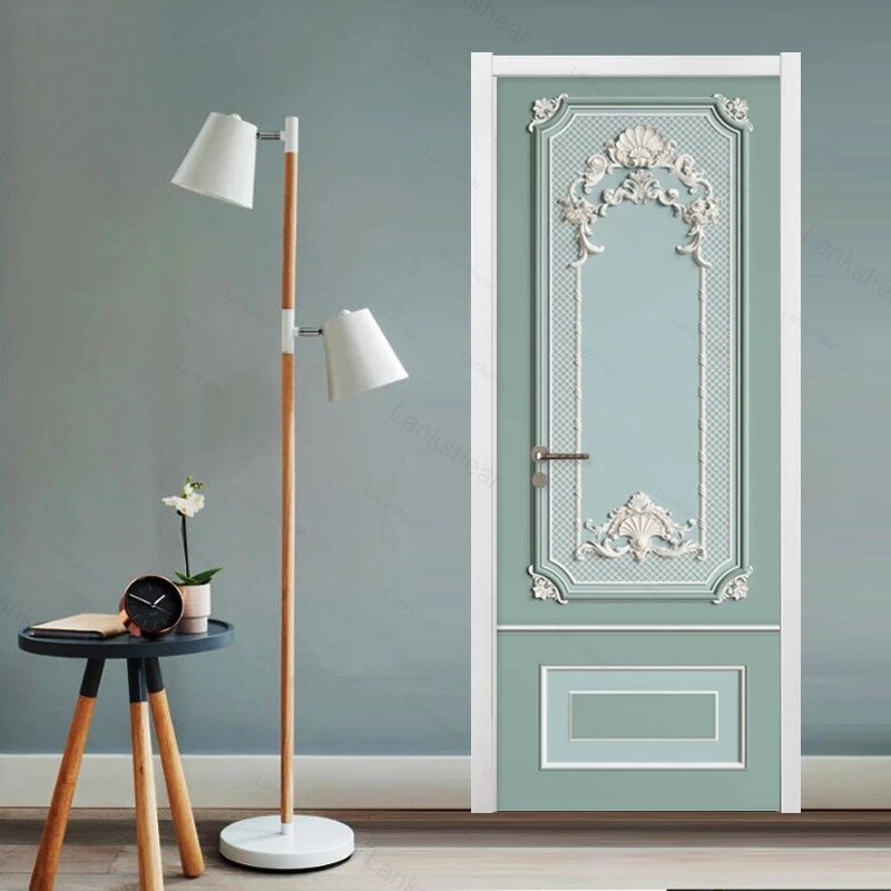Modern Simple Door Sticker 3D Relief Gypsum Wallpaper Living Room Dining Room Home Pvc Waterproof Door Poster 3D Stickers