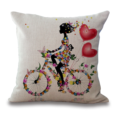 Square 18" Cotton Linen Decorative Cushions Flower Fairy Bike Butterfly Throw Pillows Sofa Home Decor No Inner: 1