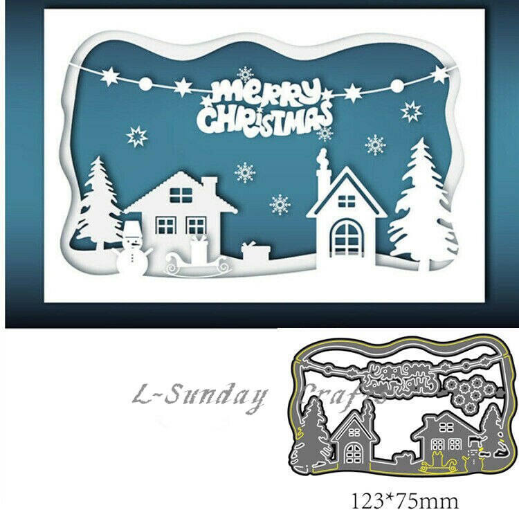 Merry Christmas Metal Cutting Dies Stencils Scrapbooking Embossing Snow House Decor Paper Card Craft Making