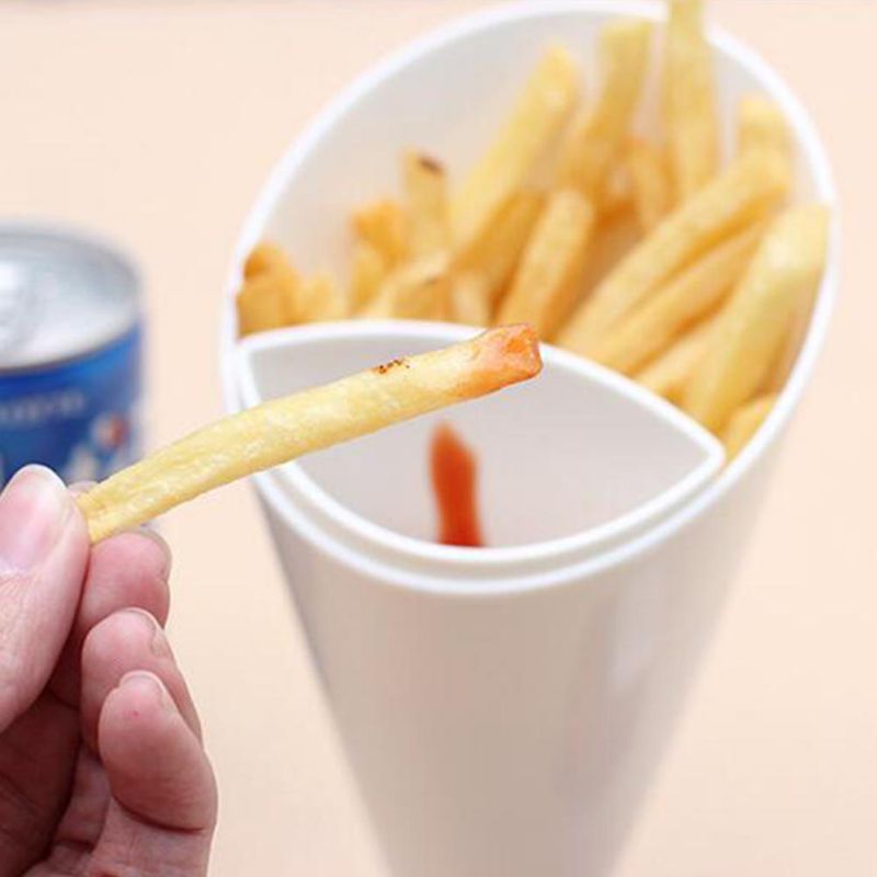 Friet ketchup dessert salade friet gat beker dubbele verdeler benodigdheden borden keuken eten kinderen