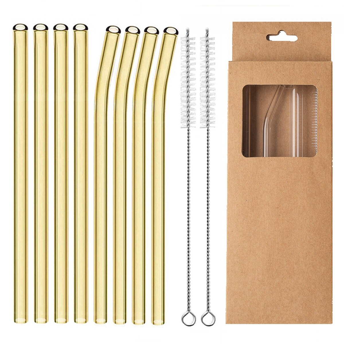 Glass Drinking Straws Kitchen Bar Reusable Drinking Straws Eco-friendly Glass Cocktail Straws for Juice Milk Coffee Bar Drinks: Gold Mixed