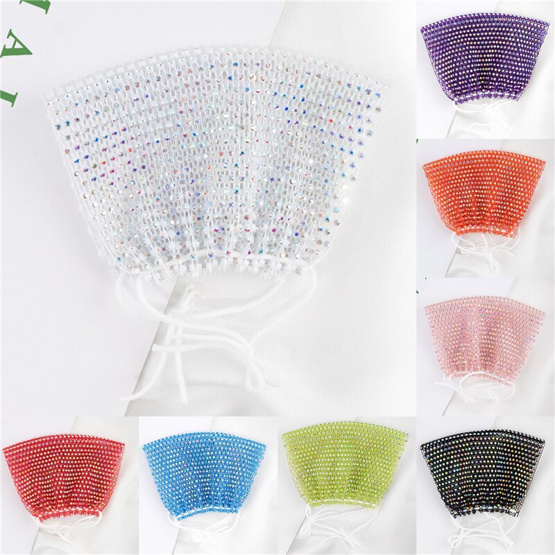 Máscara divertida de cristal ostentoso para mujer, mascarilla facial con diamantes de imitación para mujer, malla de red Yashmak para club nocturno, de Halloween y espectáculo