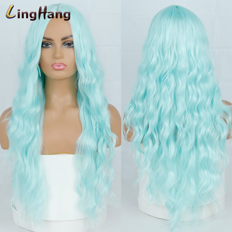 Leng Hangen Lange Water Wave Kapsel Pruiken Paars Blauw Roze Goud Hoge Temperatuur Synthetische Midden Pruik Cosplay Vrouwelijke Pruik: 28c