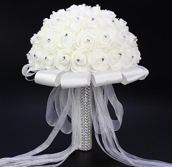 Bridesmaid Wedding Bride bouquet Satin Romantic Wedding bouquet Flower Brids: white