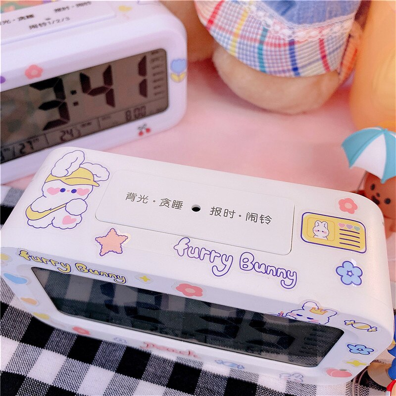 Kids Cute Cartoon Led Alarm Clock 3 Colors Changing Night Light Led Digital Alarm Clocks Student Desk Clock with Thermometer: white Recharge