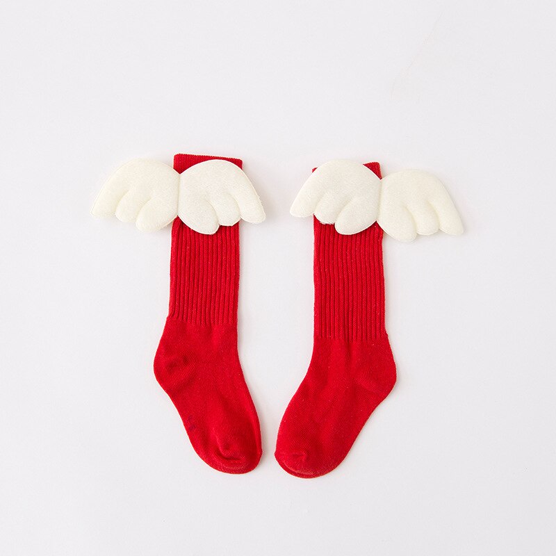 Mooie Engel Vleugel Katoenen Baby Sokken Herfst Winter Baby Meisje Kniehoge Sokken Effen Kleur Peuter Kids Anti Slip Lange sokken: red