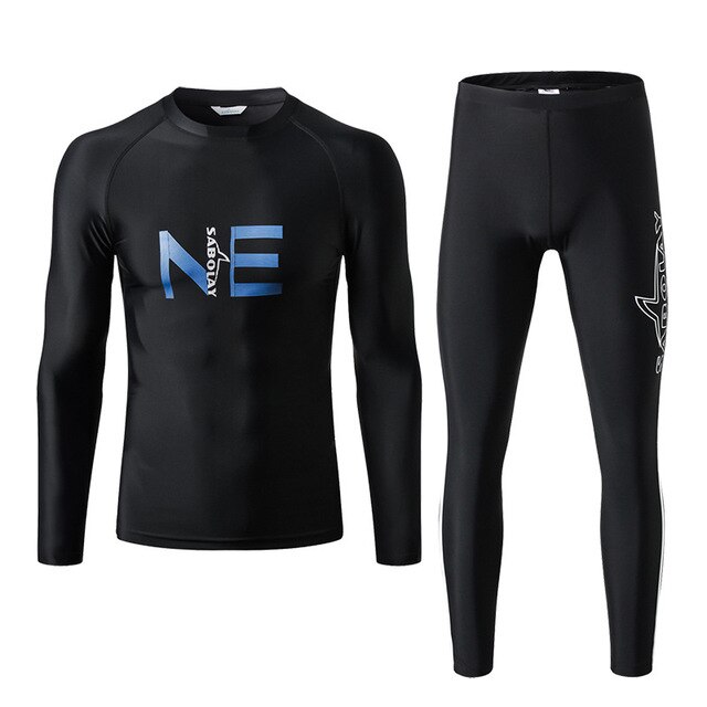 Lange mouwen zwart rashguard heren upf 50+  rashguard zwempak surfen duiken zwemkleding heren wetsuit set broeken shirts: Broeken en shirts / Aziatische maat 4xl