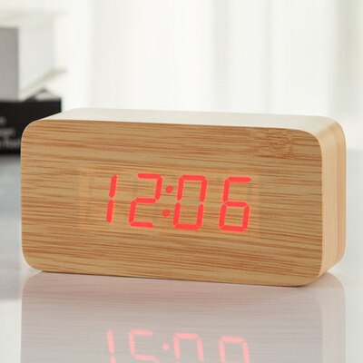 JINSUN Alarm Clocks Wood Bamboo LED Thermometer Digital Voice Table Clock Big Numbers Digital Clock KSW103: bamboo-red
