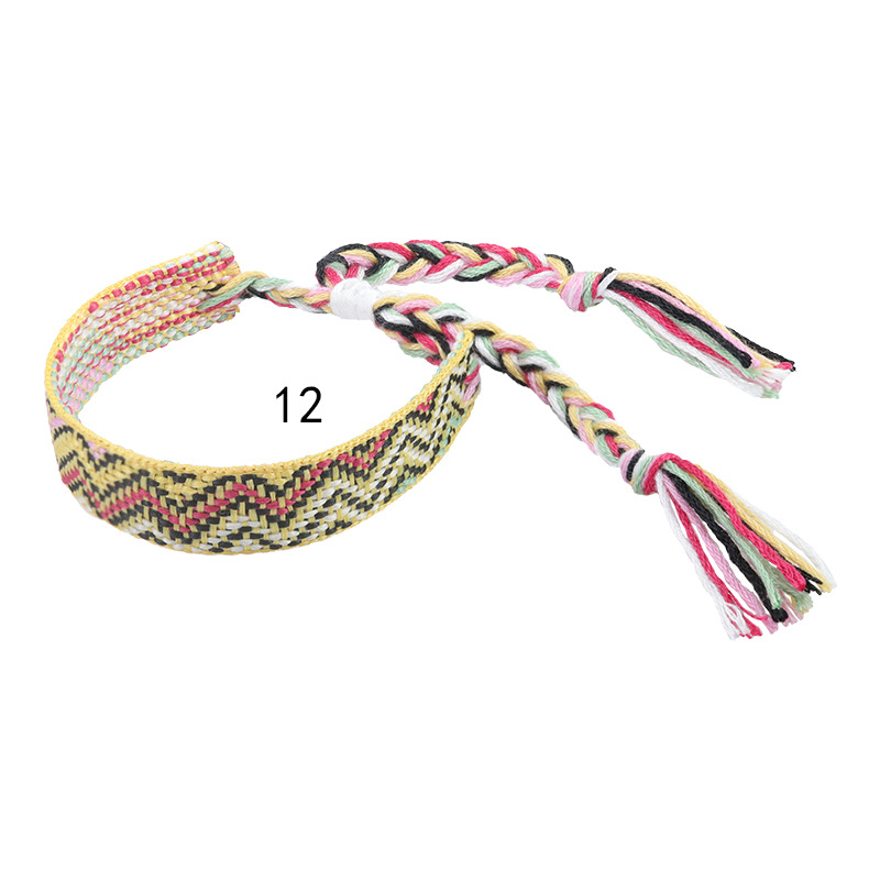 Nepal etnico tessuto braccialetto fatto a mano amicizia treccia corda tessuto cinturino a mano ricamo braccialetto nappe coppia Boho Wrap donna uomo: Rhodium placcato