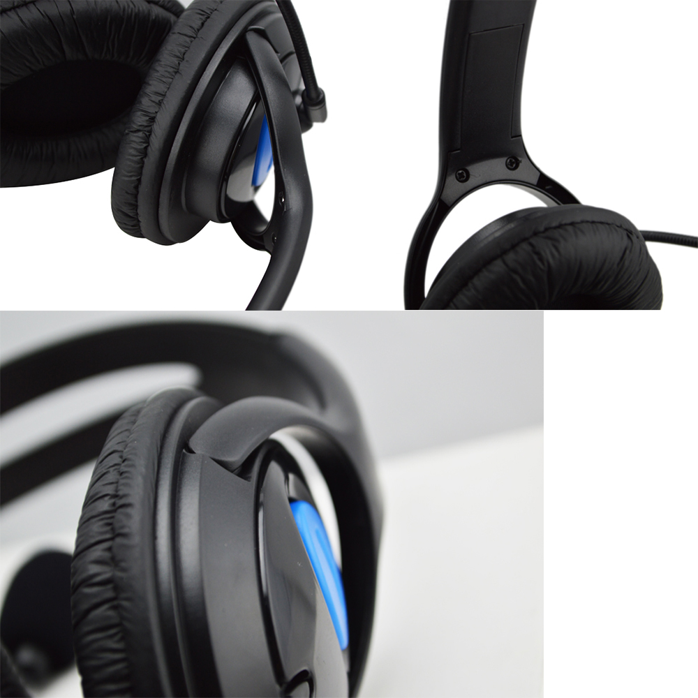 Wired Over-ear Earphone Gaming & Mobile music Headphones Black & Blue Soundproof Headset with microphone Volume adjuster D30