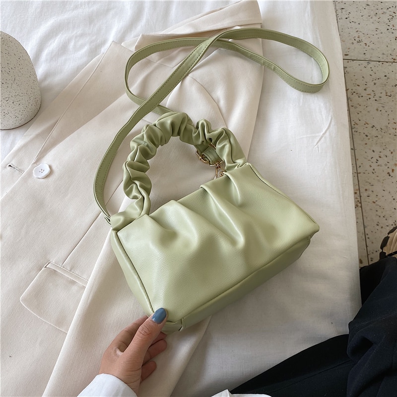 Små pu læder tote tasker til kvinder søde ensfarvede crossbody håndtasker kvindelige rejse totes dame skulder taske: Grøn