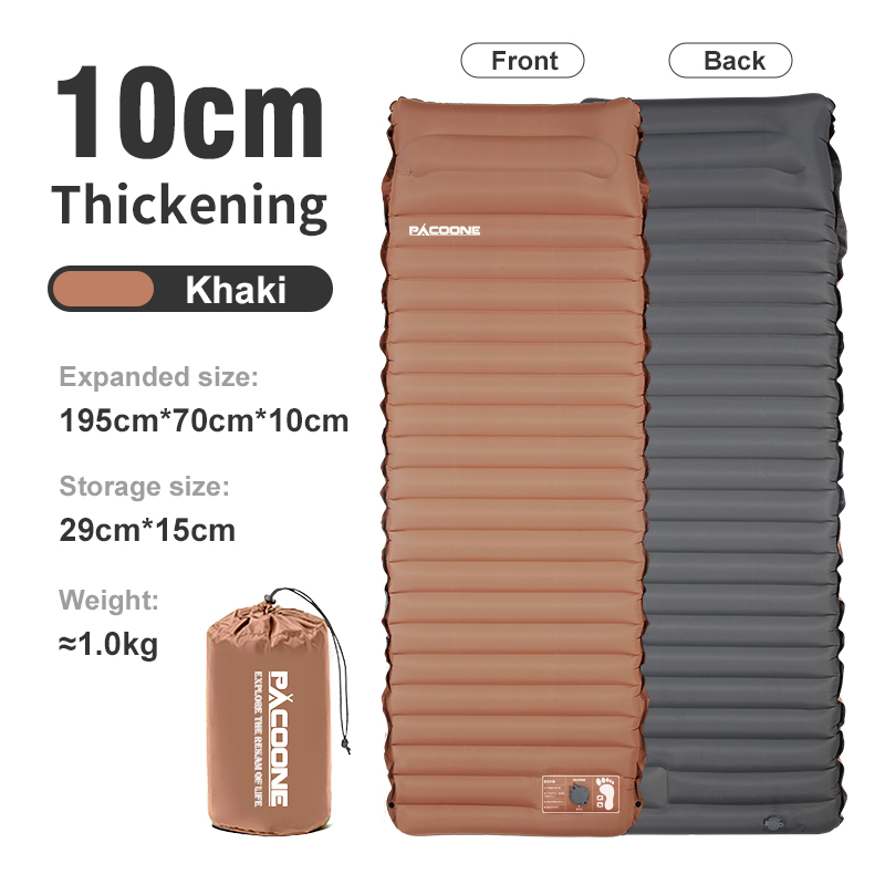 Pacoone Outdoor Isomatte Camping aufblasbare Matratze eingebaute Pumpe ultraleichte Luftkissen Reise matte mit Kopfstütze für Trave: Brown