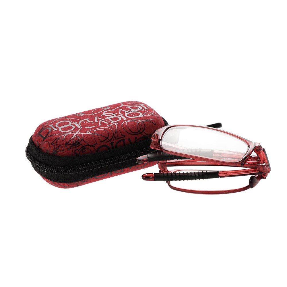 Gafas de lectura plegables con estuche, lentes transparentes TR90 para presbicia, lupa de anteojos, dioptrías + 1,0 ~ + 4,0: +100 / Rojo