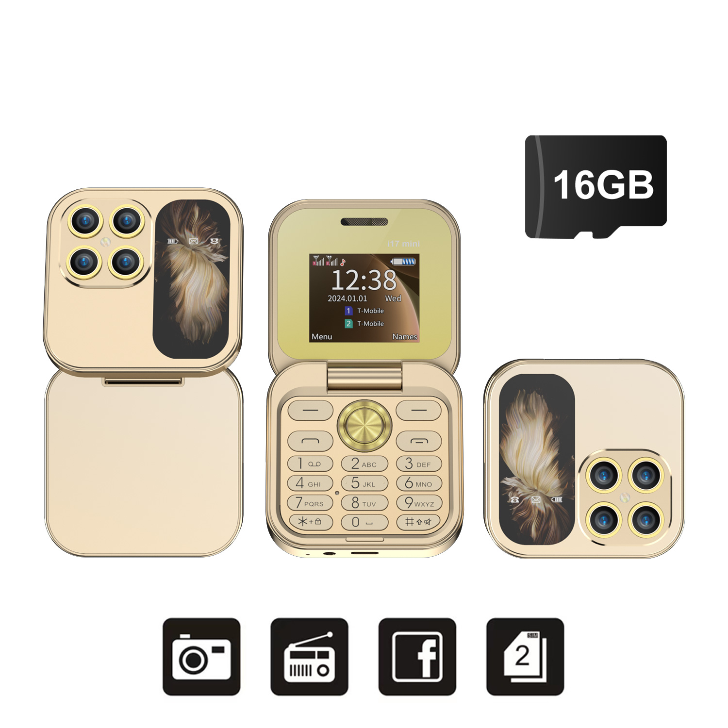 SERVO i17 Mini tarjeta SIM Dual plegable teléfono móvil 2G reproductor de vídeo en red linterna Radio FM voz mágica caja pequeña Flip teléfonos móviles: Rosa