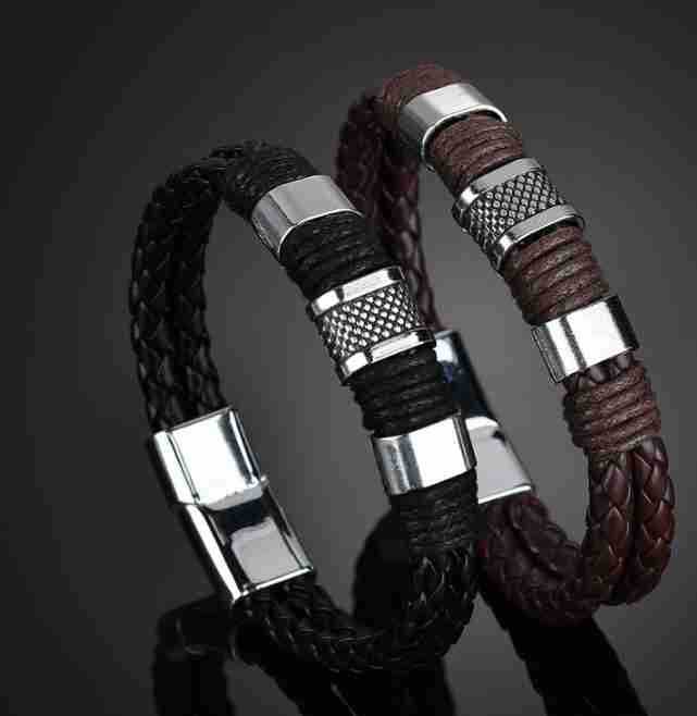 Woven Bracelet Men's Leather Zinc Alloy Magnetic Buckle PU Jewelry