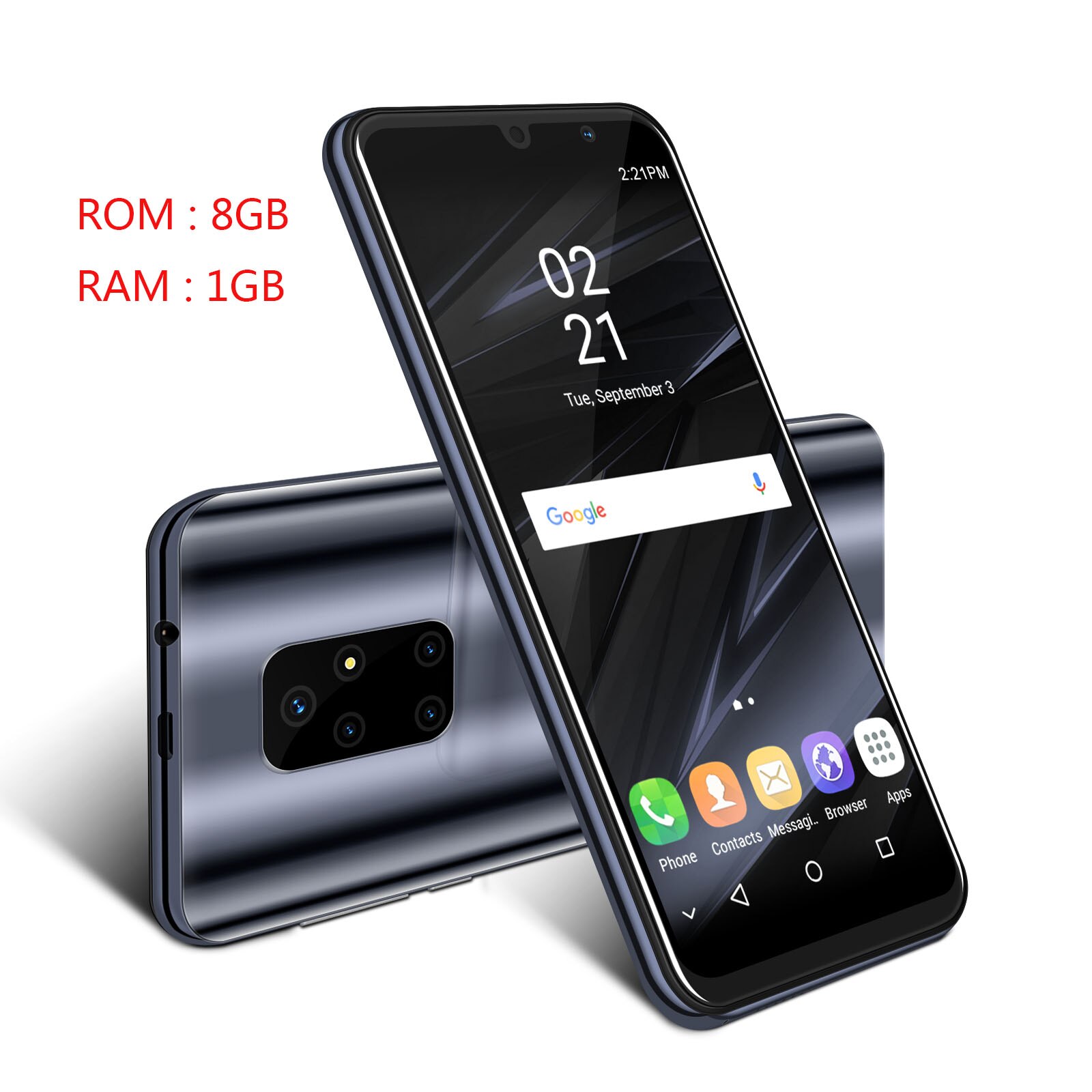 XGODY 3G Celular Smartphone Android 8.1 5.5" Full Screen Dual SIM 1GB 8GB Cellphones Quad Core 5MP Camera 2500mAh Mobile Phones: No Charger / Black  1GB 8GB