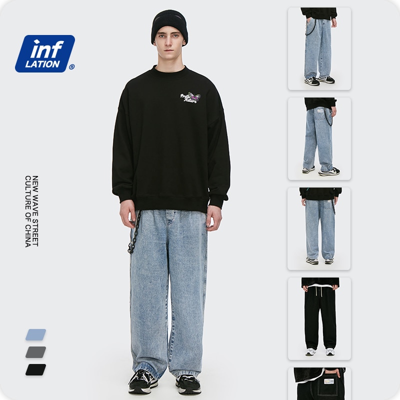 Inflation sorte jeans herre stil elastisk talje stretch lige denim bukser mænd hip hop bukser 3229w