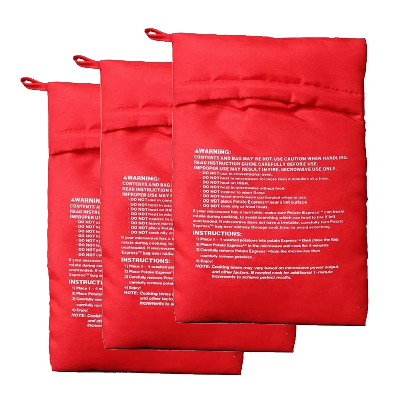 Bolsa de patatas para microondas, bolsa reutilizable para cocinar patatas en microondas exprés, cocina de patatas al horno, patatas perfectas, bolsa roja para hornear de 4 minutos