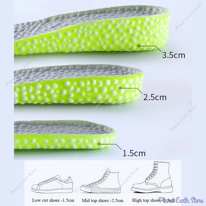 1 Paar unsichtbare Einlegesohlen zur Erhöhung der Höhe, grün, rosa, Memory-Schaum, Schuhe, Sohlenpolster, 1,5–3,5 cm, stoßdämpfende Einlegesohle für Sportschuhe