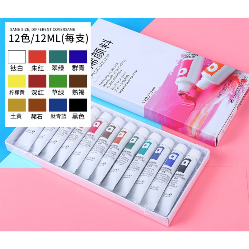 12/24 Colors Acrylic Paints Brush Set 12ml Tubes Artist Drawing Painting Pigment Hand Painted Wall Paint DIY