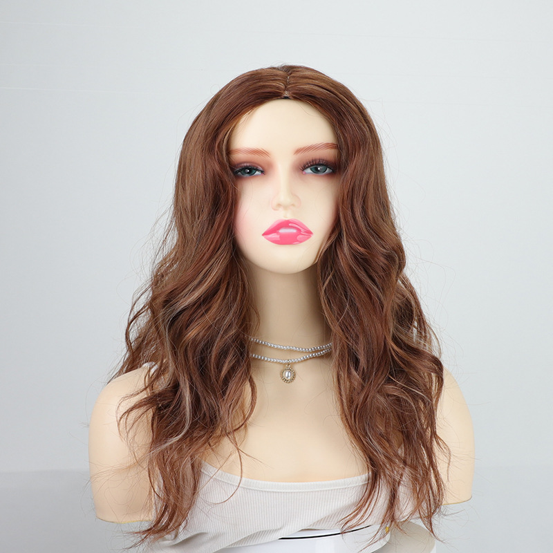 Cheveux synthétiques longs de 26 pouces (environ 70 cm), brun foncé, or rose, brun clair, cheveux bouclés de partie centrale, usage quotidien, fête,: Muli Couleur